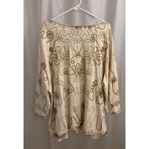 Catherines cream- colored top with gold embroidered designs, size 3xl